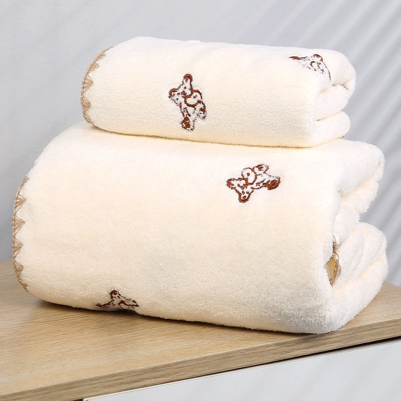 2Pcs Embroidery Quick-Dry Bath Towel Set