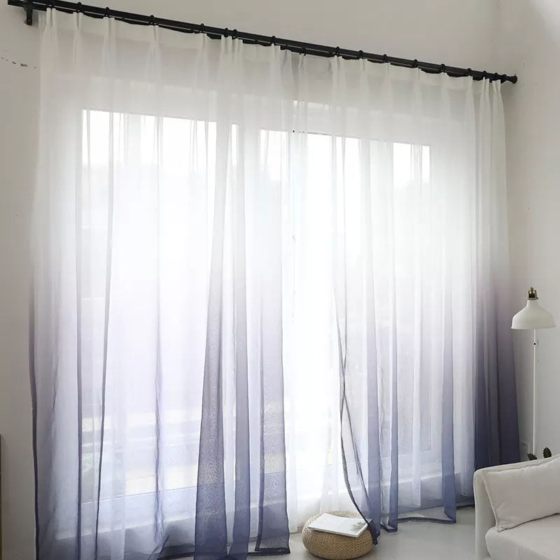 2 Panels Gradient Color Linen Voile Curtains with Hook