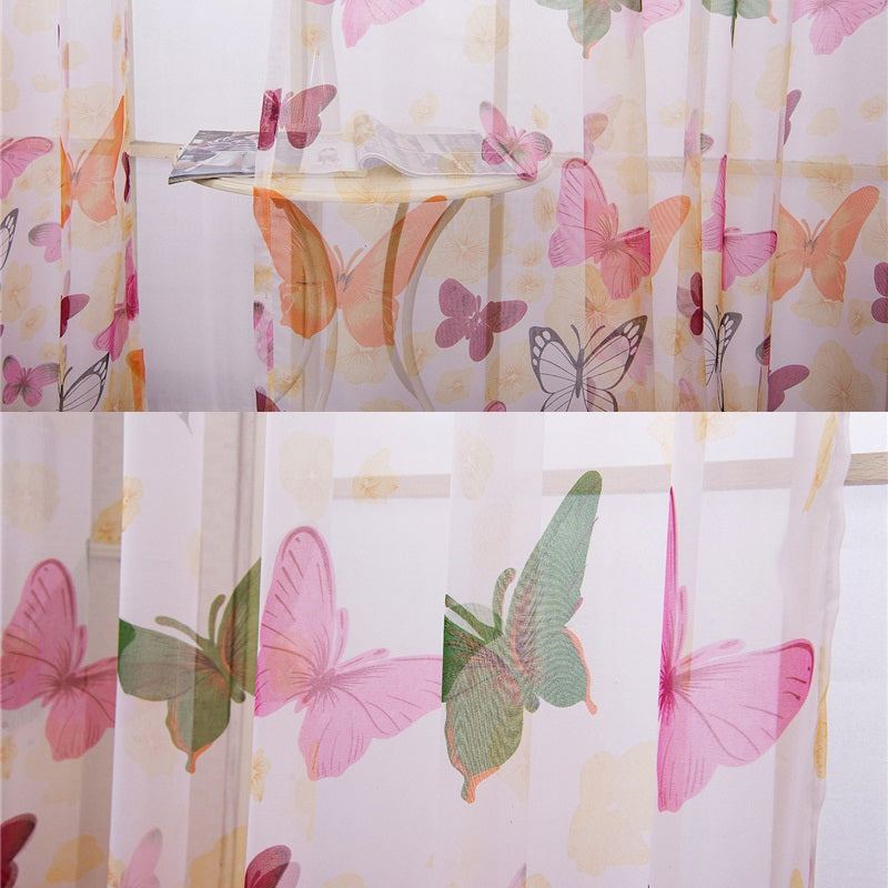 Butterfly Pattern Voile Net Curtains (2 Panels)
