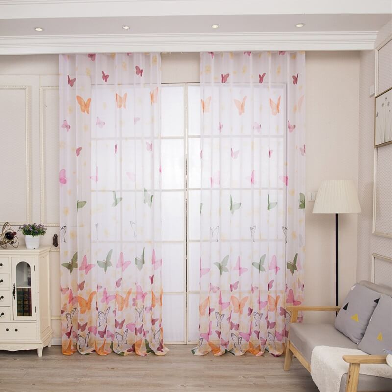 Butterfly Pattern Voile Net Curtains (2 Panels)