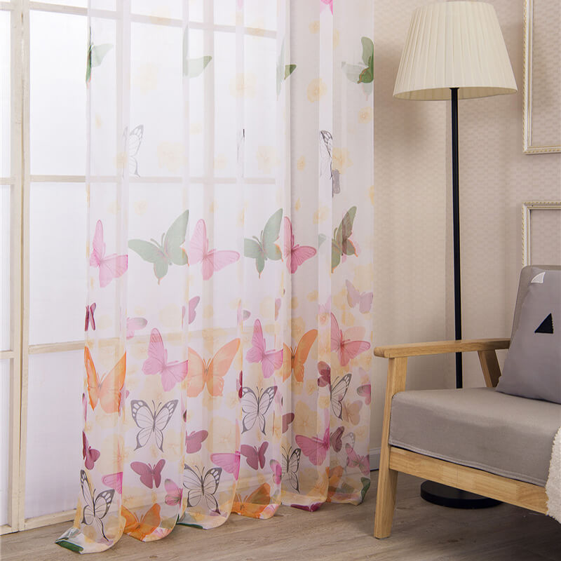 Butterfly Pattern Voile Net Curtains (2 Panels)