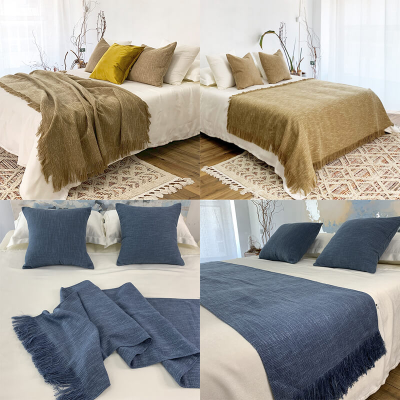 Linen Bed Runners & Scarves with Tassels
