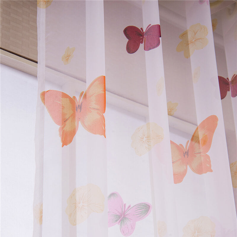Butterfly Pattern Voile Net Curtains (2 Panels)