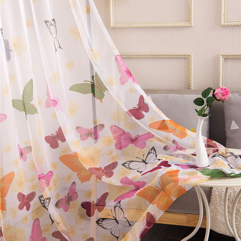 Butterfly Pattern Voile Net Curtains (2 Panels)