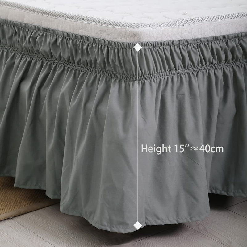 Ruffled Bed Skirt with Elastic Belt, 15-inches Drop