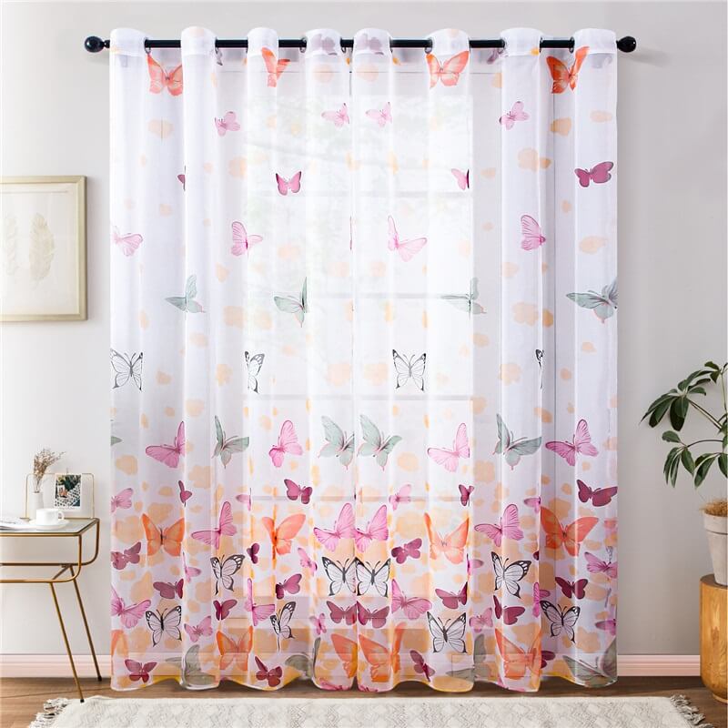 Butterfly Pattern Voile Net Curtains (2 Panels)