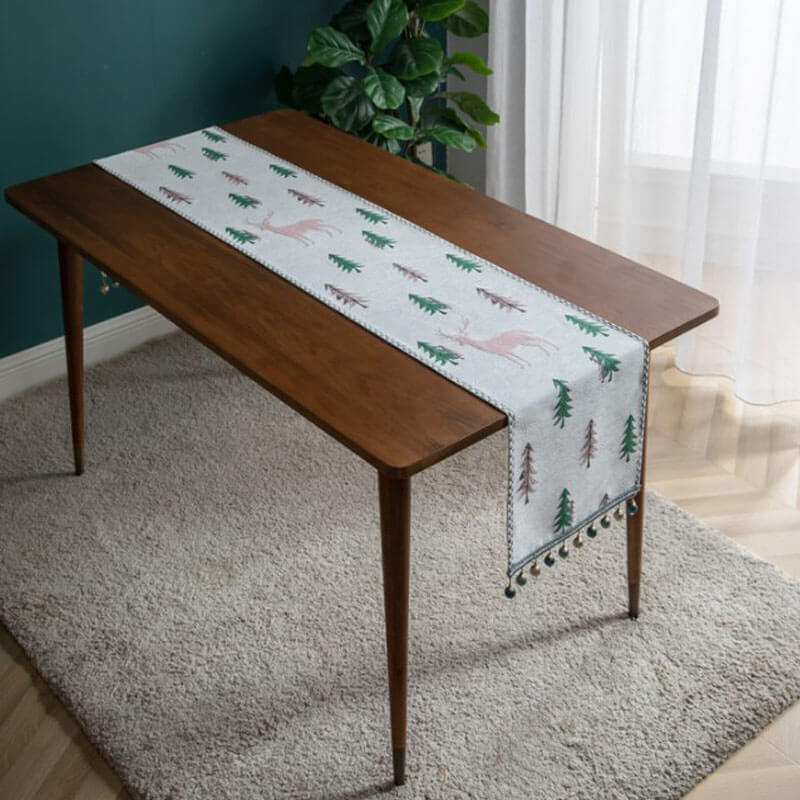 Chenille Christmas Table Runner with Beads and Tassels