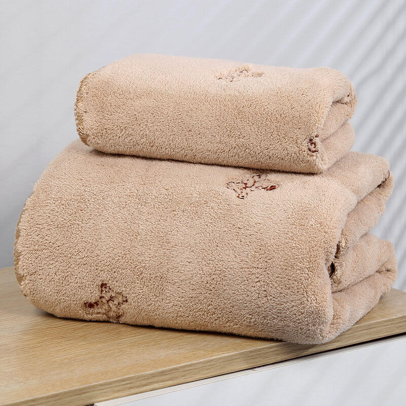 2Pcs Embroidery Quick-Dry Bath Towel Set