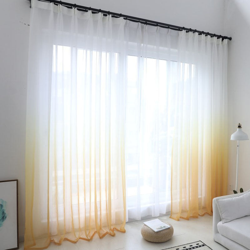 2 Panels Gradient Color Linen Voile Curtains with Hook