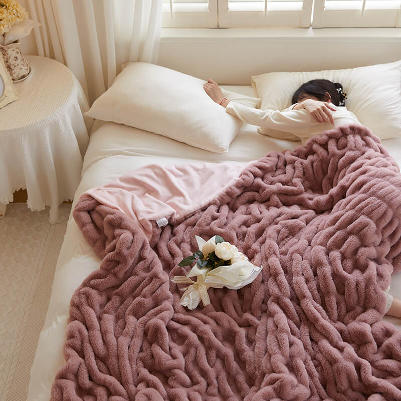 Furry Ruched Faux Fur Throws for Bed