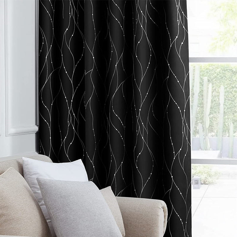 2 Pcs Silver Print Blackout Curtains