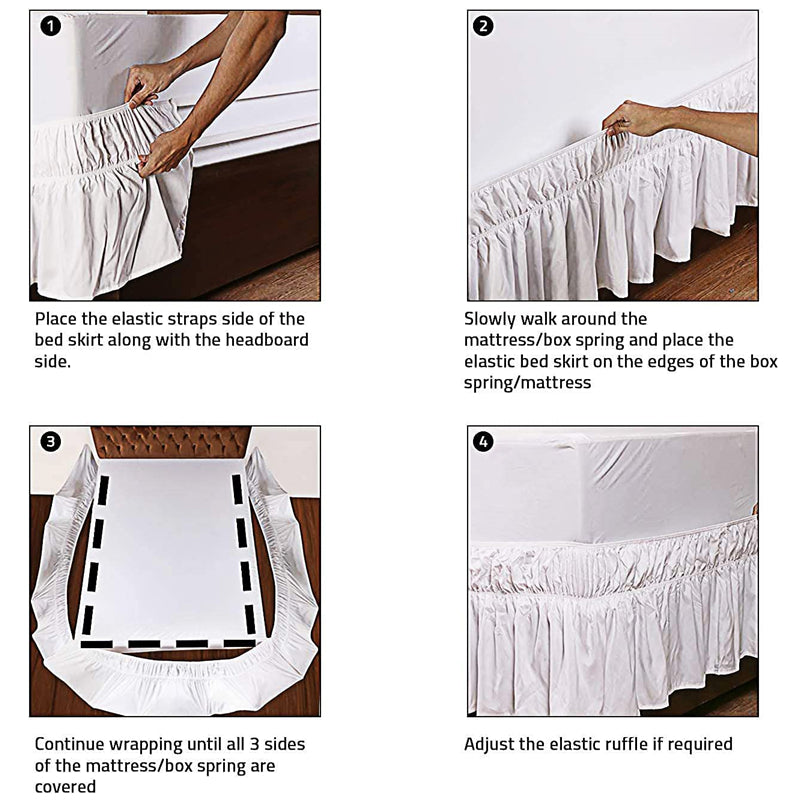Ruffled Bed Skirt with Elastic Belt, 15-inches Drop