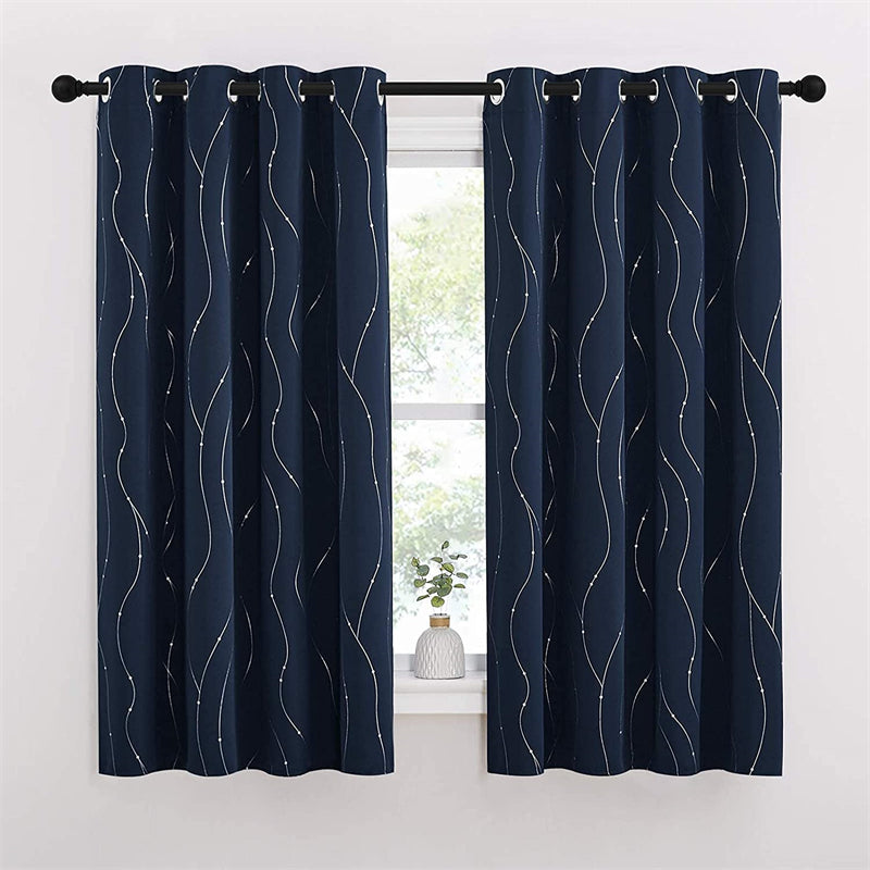 2 Pcs Silver Print Blackout Curtains