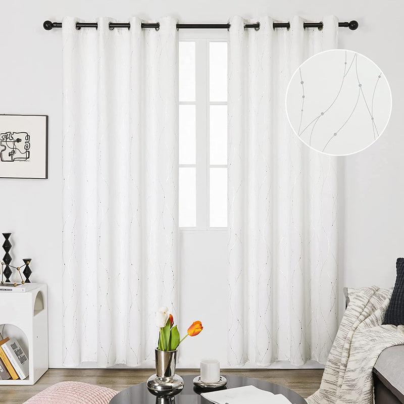 2 Pcs Silver Print Blackout Curtains
