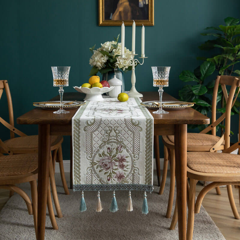 Chenille Christmas Table Runner with Beads and Tassels