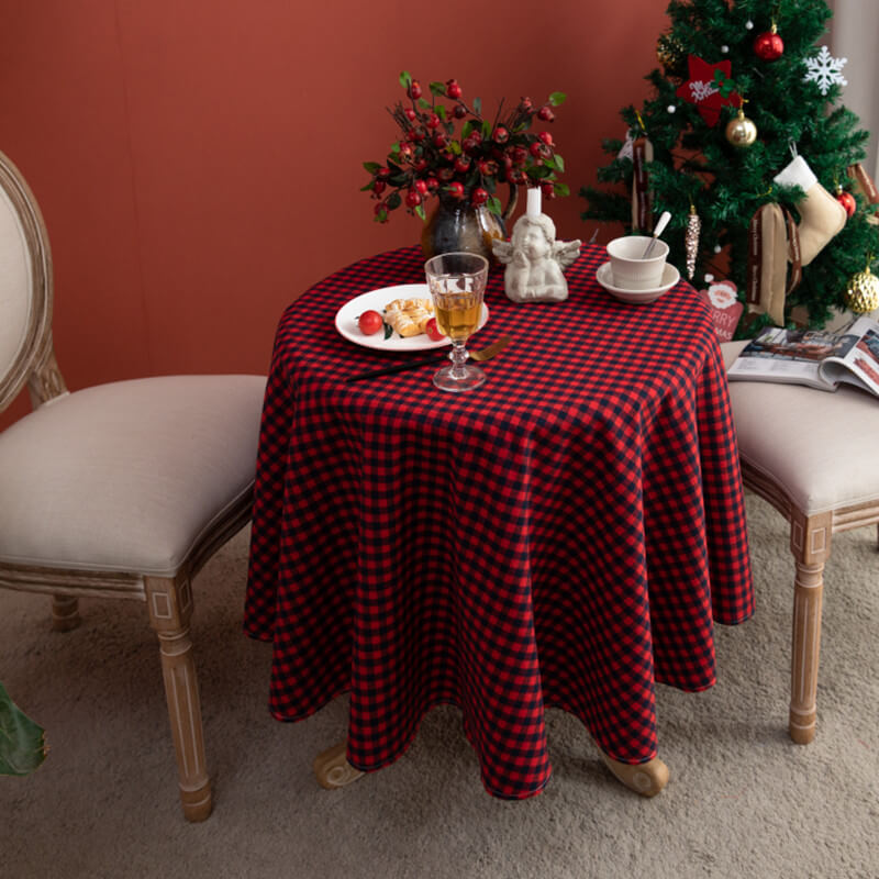Plaid Rectangle & Round Christmas Tablecloth