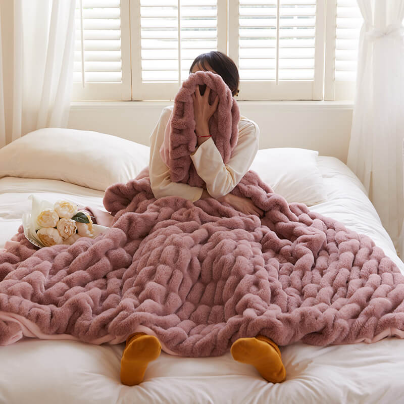 Furry Ruched Faux Fur Throws for Bed