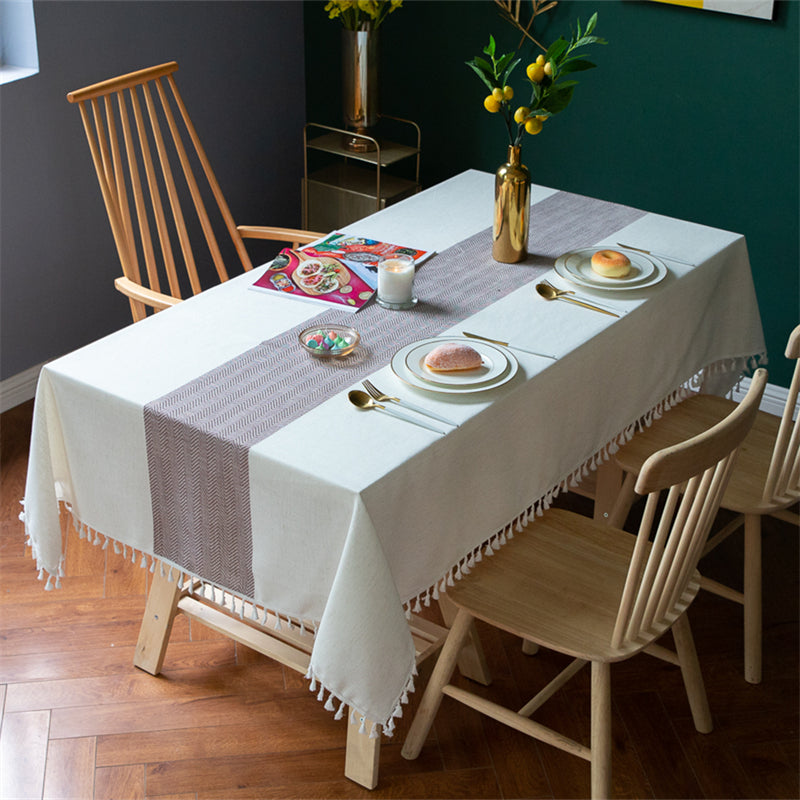 Cotton Linen Tassel Tablecloth