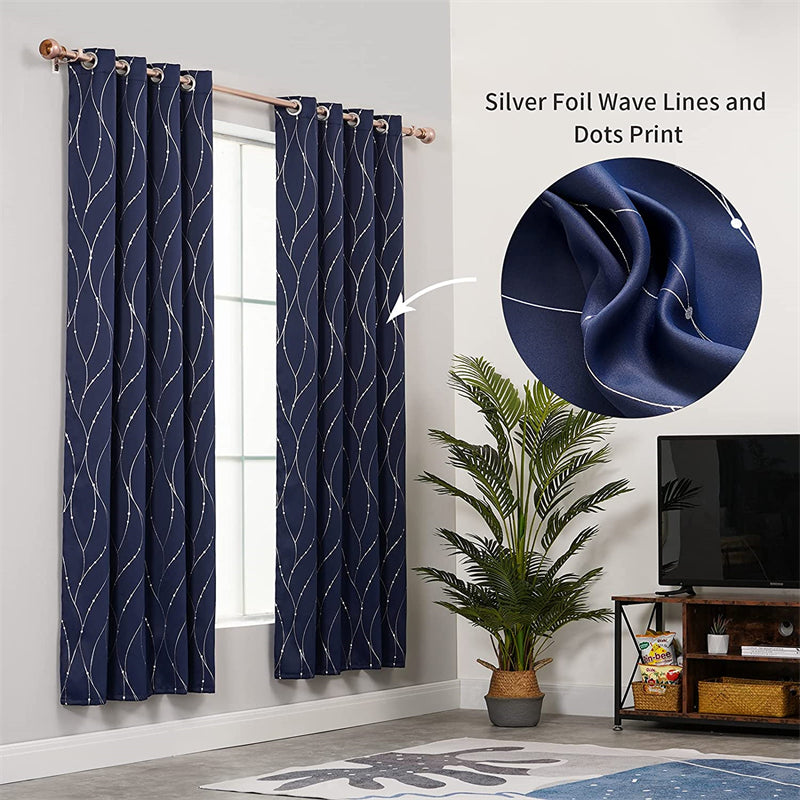 2 Pcs Silver Print Blackout Curtains