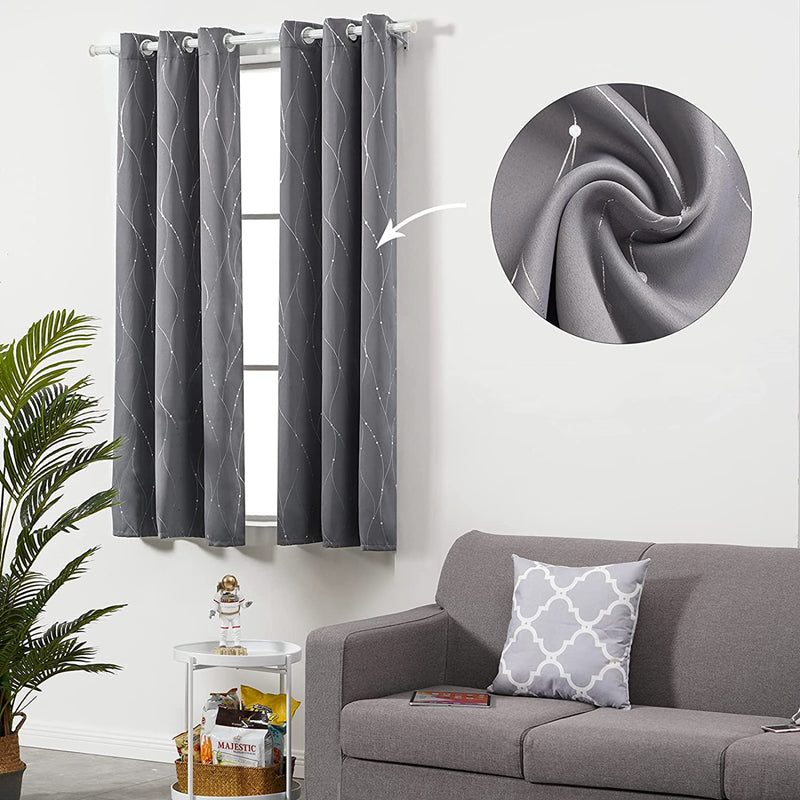 2 Pcs Silver Print Blackout Curtains
