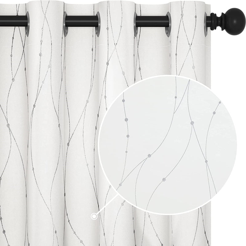 2 Pcs Silver Print Blackout Curtains