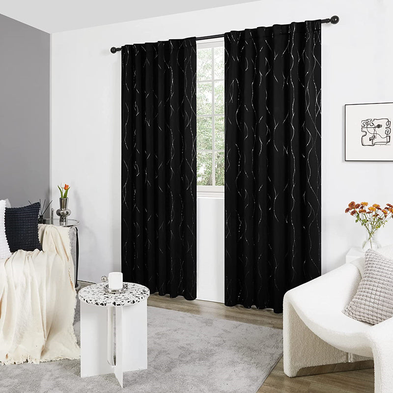 2 Pcs Silver Print Blackout Curtains