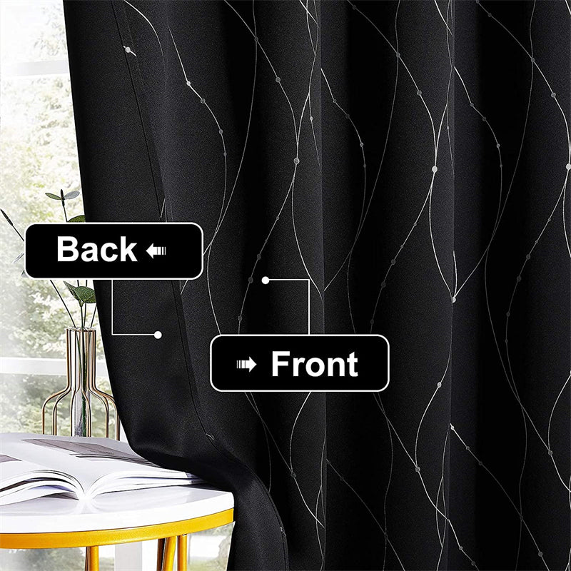 2 Pcs Silver Print Blackout Curtains