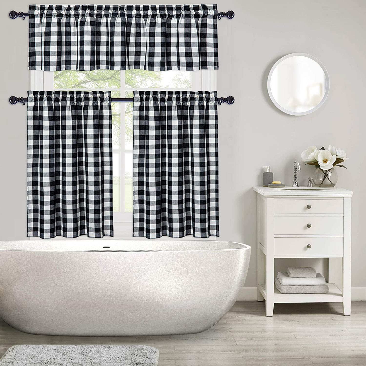 Grid Window Valances for Kitchen Farmhouse Design