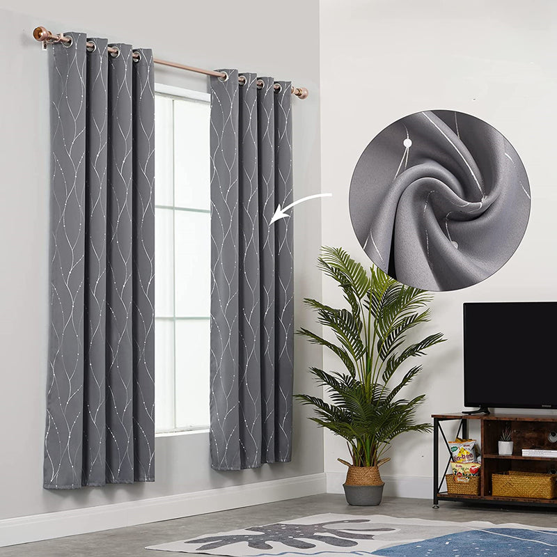 2 Pcs Silver Print Blackout Curtains