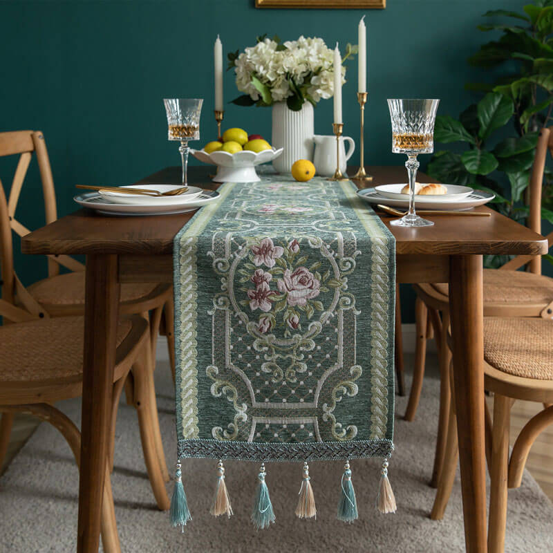 Chenille Christmas Table Runner with Beads and Tassels