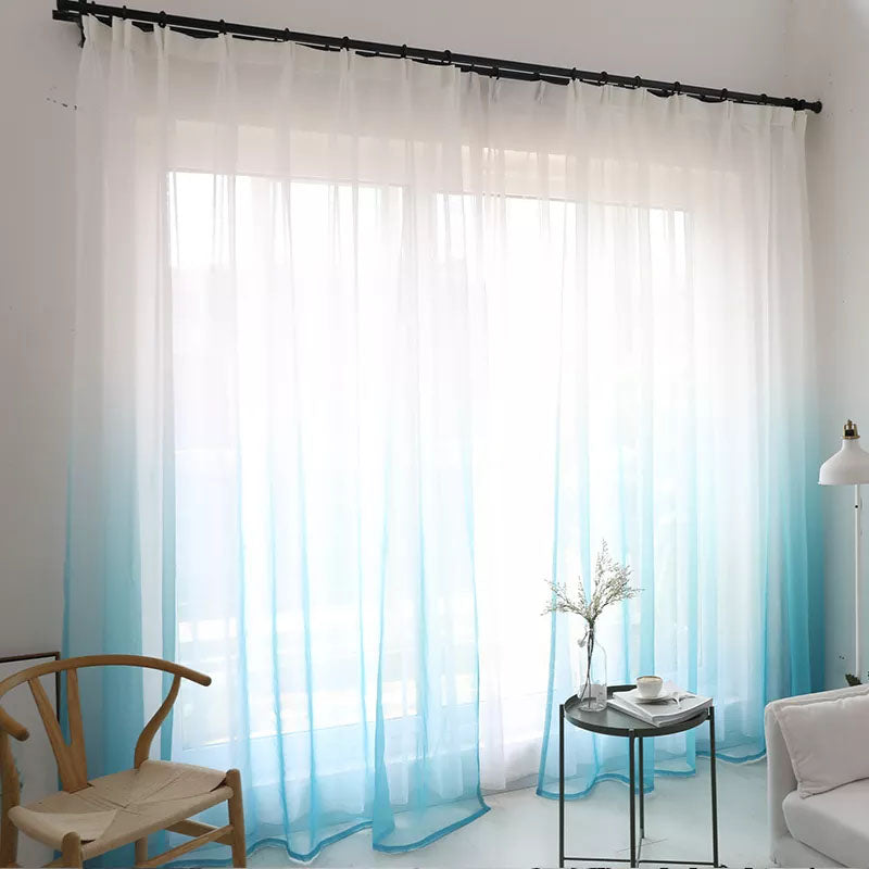 2 Panels Gradient Color Linen Voile Curtains with Hook