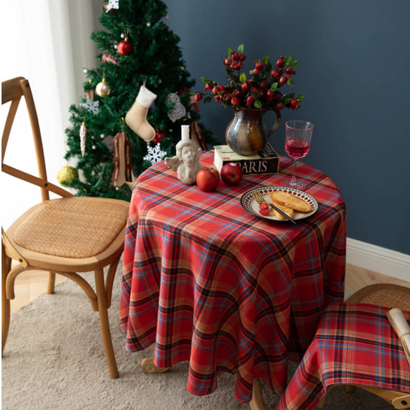 Plaid Rectangle & Round Christmas Tablecloth