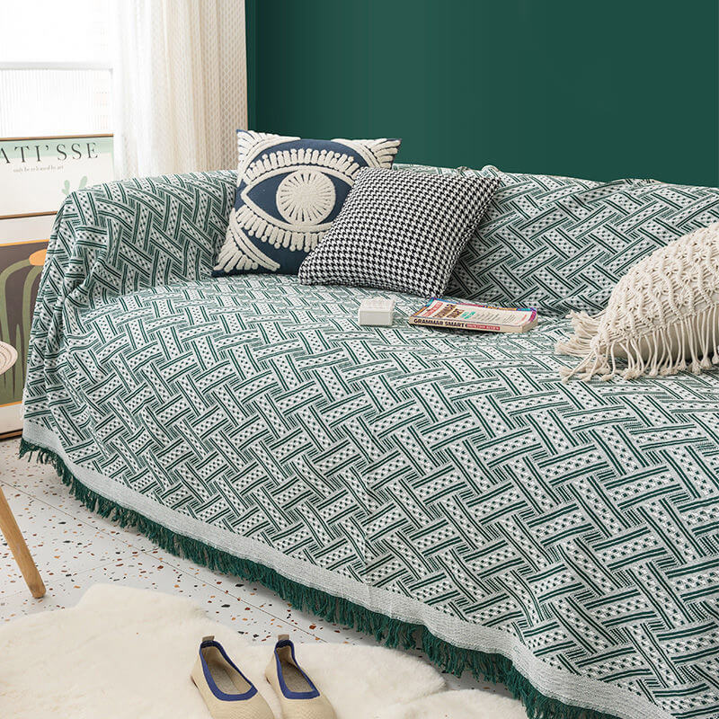 Geometric Large Sofa Throw Covers, Farmhouse Woven Throw Blankets for Couch