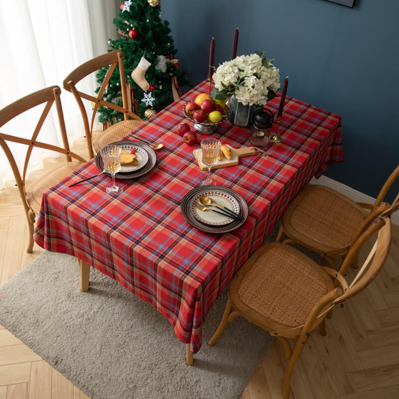 Plaid Rectangle & Round Christmas Tablecloth