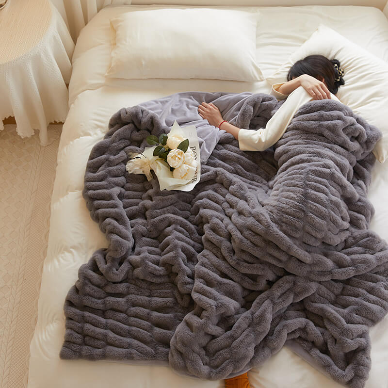 Furry Ruched Faux Fur Throws for Bed