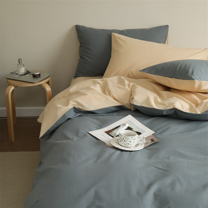 Plain 3-PCS Reversible Quilt Duvet Cover Set
