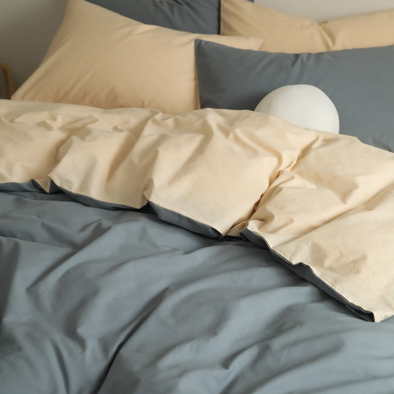 Plain 3-PCS Reversible Quilt Duvet Cover Set