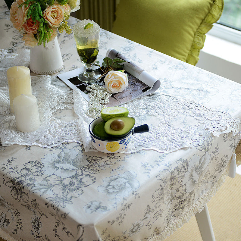 Vintage Flower Tablecloth with Tassels