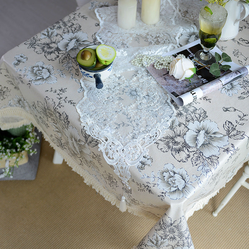 Vintage Flower Tablecloth with Tassels