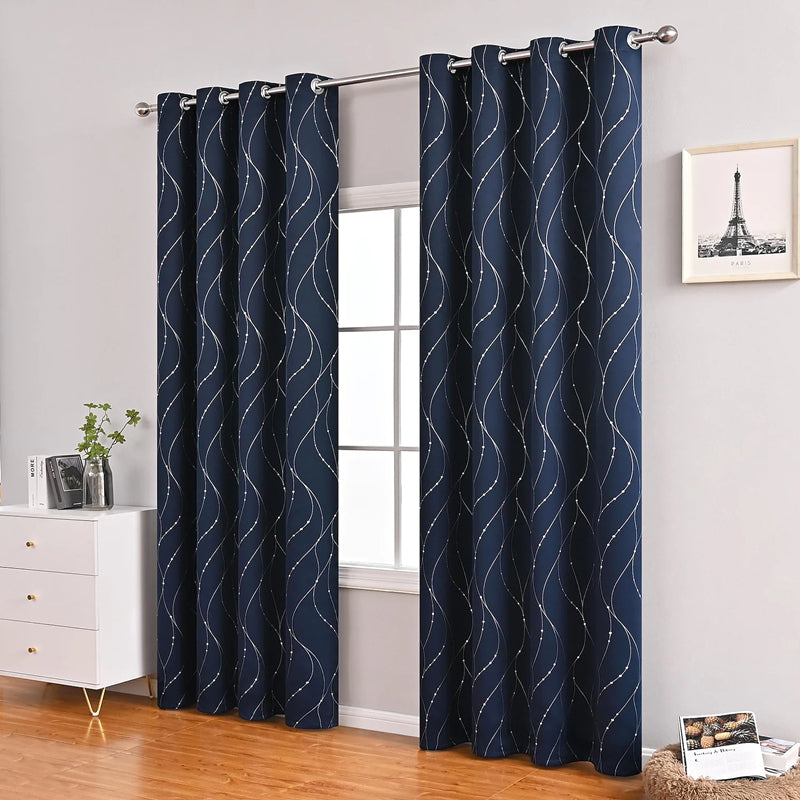 2 Pcs Silver Print Blackout Curtains