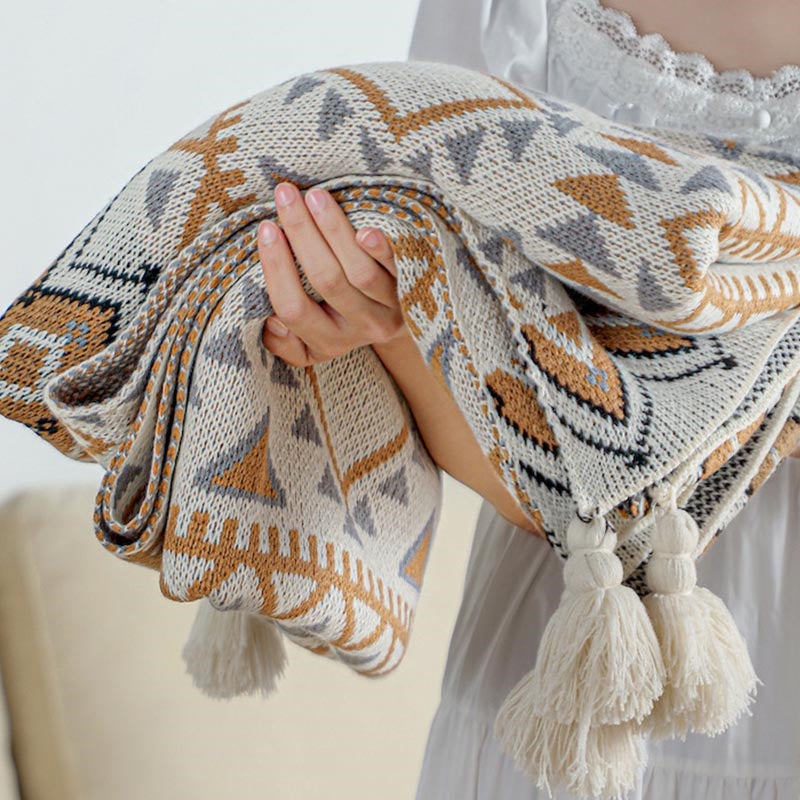 Bohemian Style Blanket With Tassels, Soft Keep Warm