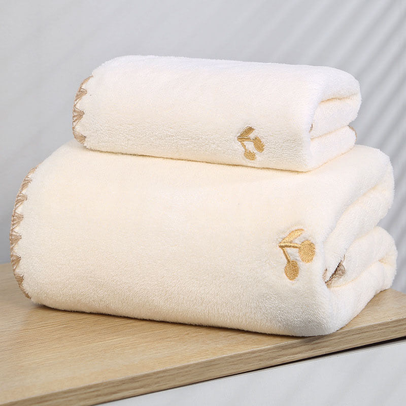 2Pcs Embroidery Quick-Dry Bath Towel Set
