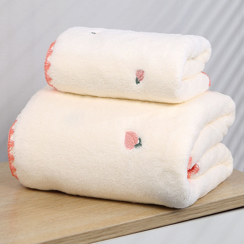 2Pcs Embroidery Quick-Dry Bath Towel Set