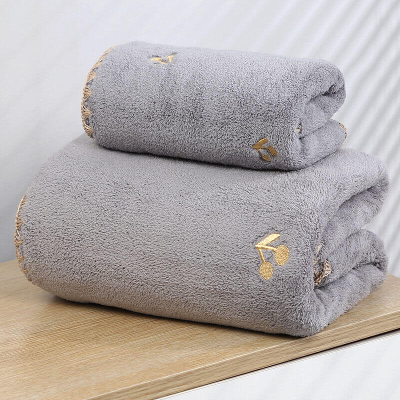 2Pcs Embroidery Quick-Dry Bath Towel Set
