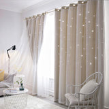 Load image into Gallery viewer, Double Layer Hollow Star Blackout Curtains With Sheer Drapes - 2 Panels