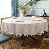 Load image into Gallery viewer, Plaid Round Tablecloth with Tassel