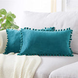 Load image into Gallery viewer, Pack of 2 Velvet Throw Pillow Covers with Poms