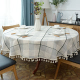 Load image into Gallery viewer, Plaid Round Tablecloth with Tassel