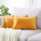 Load image into Gallery viewer, Pack of 2 Velvet Throw Pillow Covers with Poms